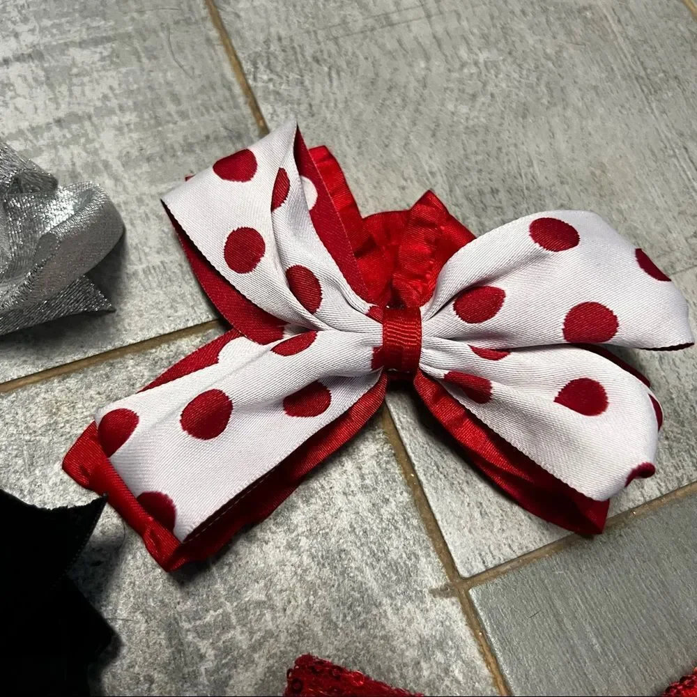 Holiday Valentine Bows Large Multicolor Red Black Silver Satin Sequin Ivory